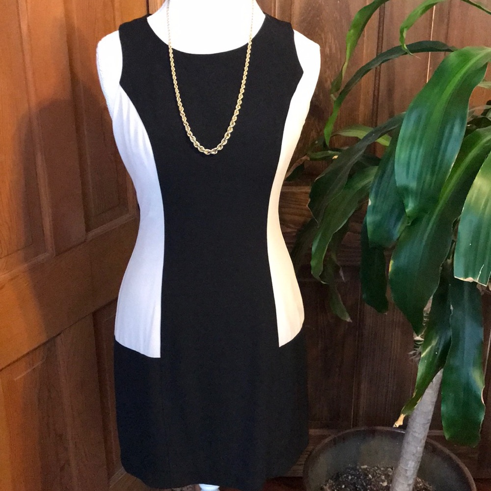 Tahari Black & Cream color block dress